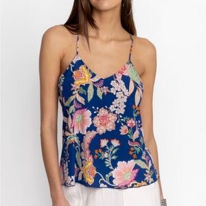 Johnny Was Women's XS Etta Cami Vivienne VO Tank Top Blue Floral Silk Stretch